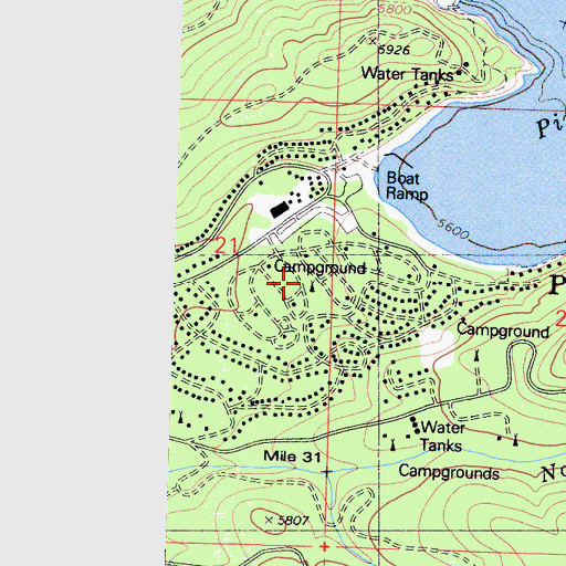 Topographic Map of Pinecrest Campground, CA