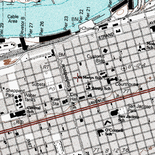 Topographic Map of Galveston Island Beach Patrol - Park Board Police, TX