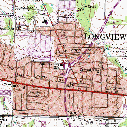 Topographic Map of Longview Police Department Beat 30, TX