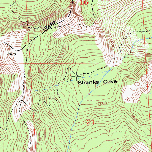 Topographic Map of Shanks Cove Trail, CA