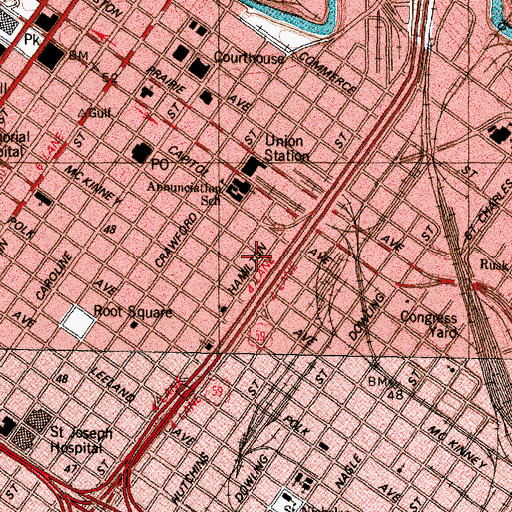 Topographic Map of Houston Police Department - Downtown Division, TX