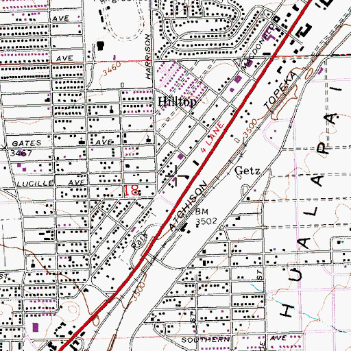 Topographic Map of Arizona State Highway Patrol District 1 - Kingman, AZ