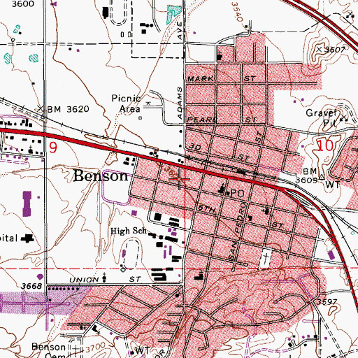 Topographic Map of Cochise County Sheriff's Office Benson Patrol District, AZ
