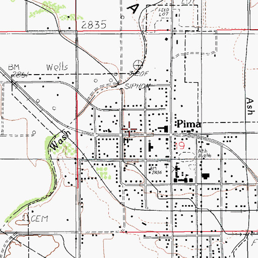 Topographic Map of Pima Police Office, AZ