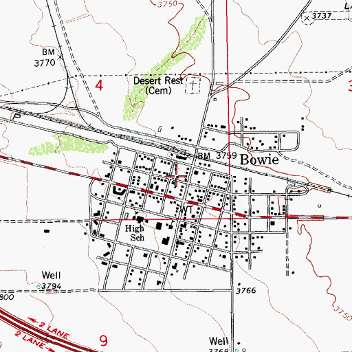 Topographic Map of Cochise County Sheriff's Office Bowie District, AZ