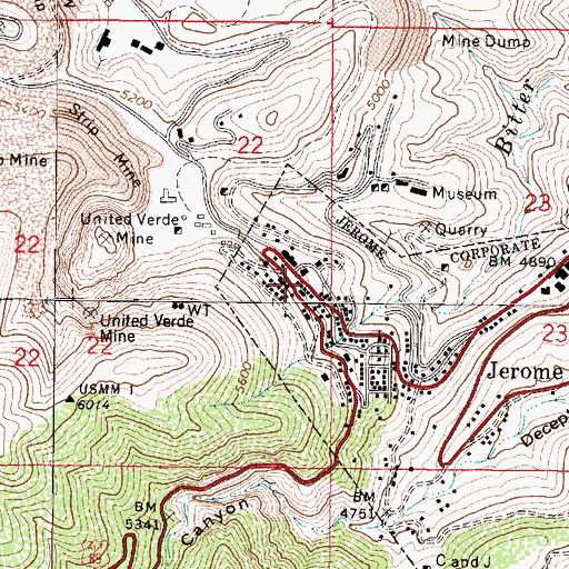 Topographic Map of Jerome Police Department, AZ