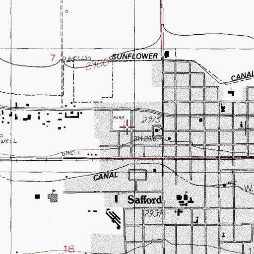 Topographic Map of Safford Police Station, AZ