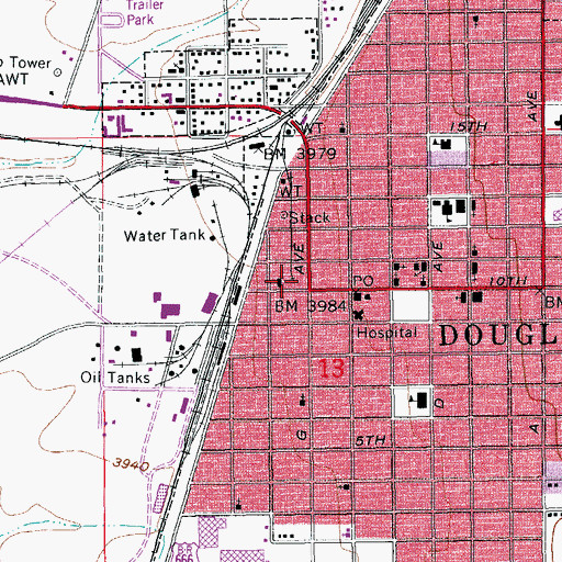 Topographic Map of Cochise County Sheriff's Office Douglas Patrol District, AZ