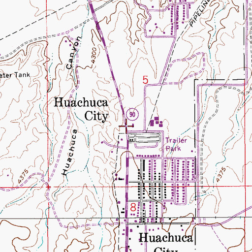 Topographic Map of Huachuca City Police Department, AZ