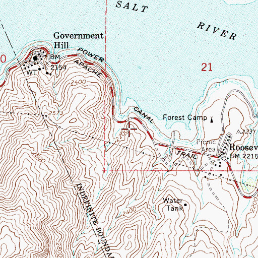 Topographic Map of Gila County Sheriff's Office Roosevelt Substation, AZ