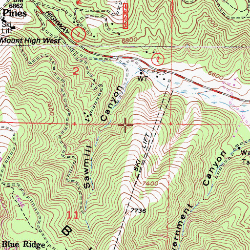Topographic Map of Mount High East Ski Area, CA