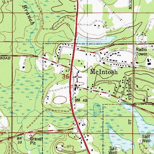 Topographic Map of McIntosh Police Department, AL