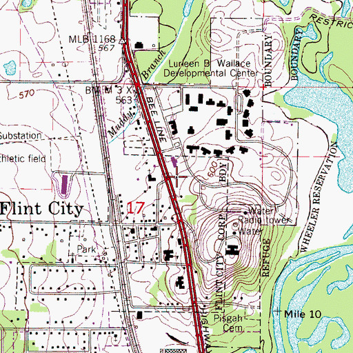 Topographic Map of Alabama State Troopers Troop B, AL