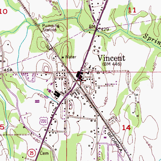 Topographic Map of Vincent Police Department, AL