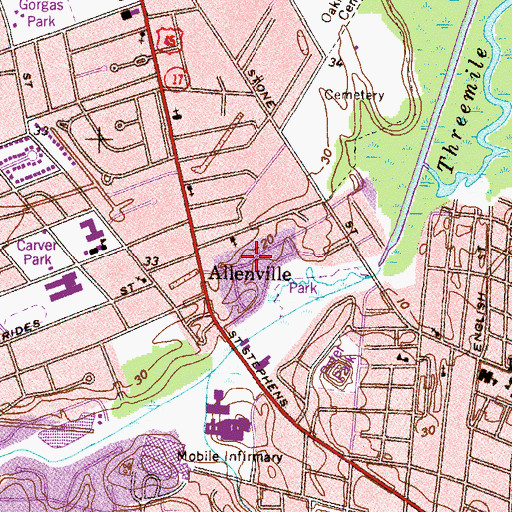Topographic Map of Mobile Police Department, AL
