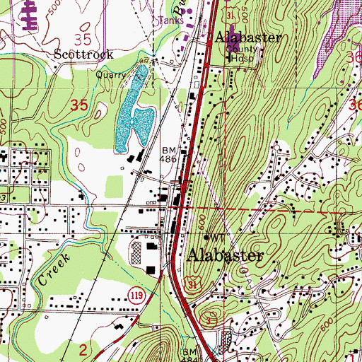 Topographic Map of Alabaster Police Department, AL