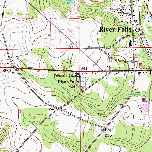 Topographic Map of River Falls Police Department, AL