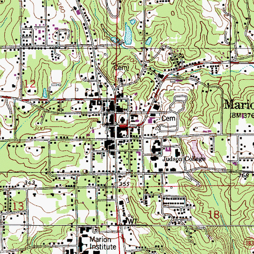 Topographic Map of Marion City Police Department, AL
