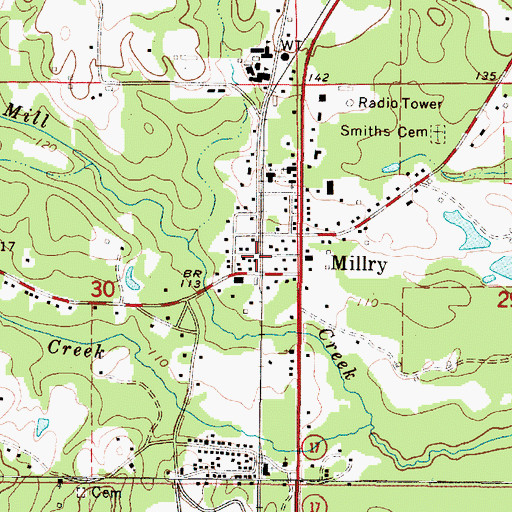 Topographic Map of Millry Police Department, AL