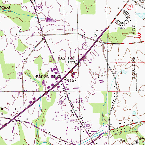 Topographic Map of Geraldine Police Department, AL