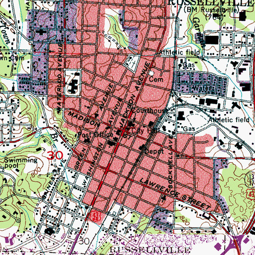 Topographic Map of Russellville Police Department, AL