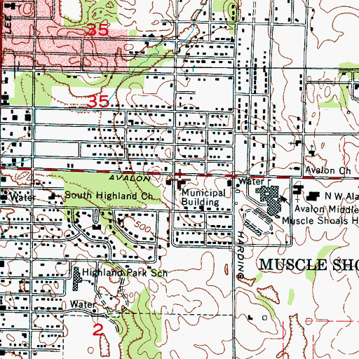 Topographic Map of Muscle Shoals Police Department, AL
