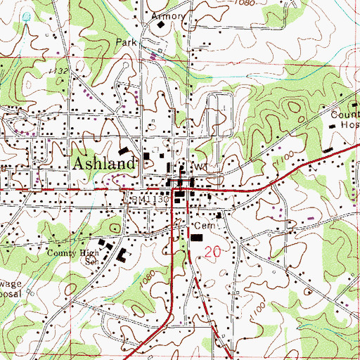 Topographic Map of Ashland Police Department, AL