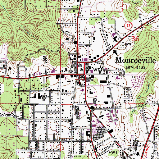 Topographic Map of Monroeville Police Department, AL
