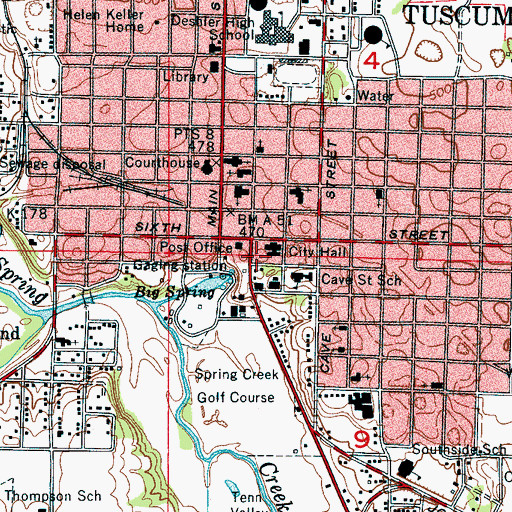 Topographic Map of Tuscumbia Police Department, AL