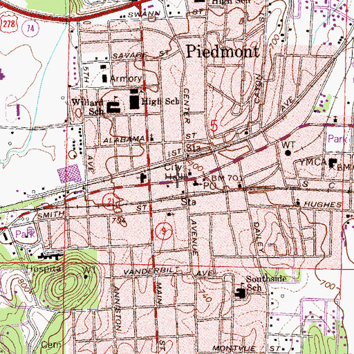 Topographic Map of Piedmont Police Department, AL
