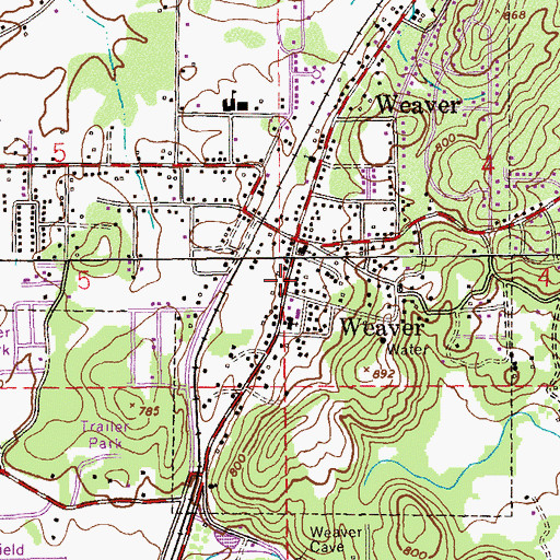 Topographic Map of Weaver Police Department, AL