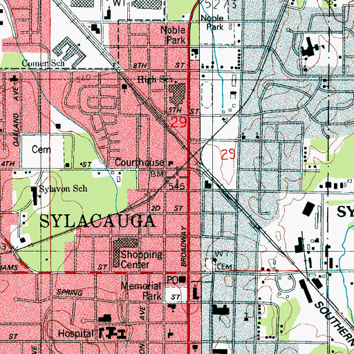 Topographic Map of Sylacauga Police Department, AL