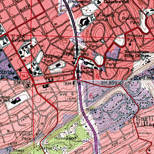 Topographic Map of Birmingham Police Department, AL