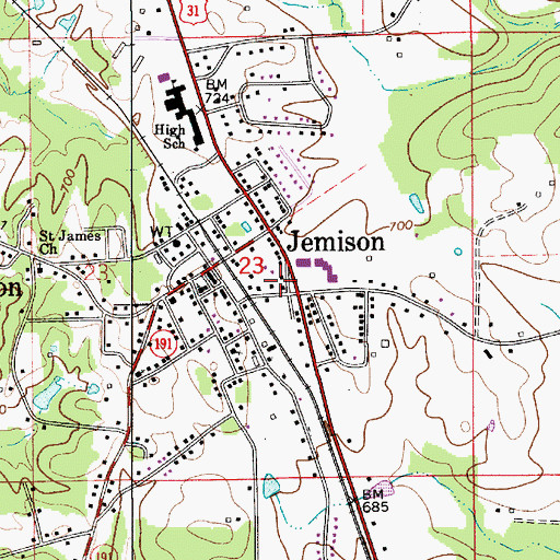 Topographic Map of Jemison Police Department, AL
