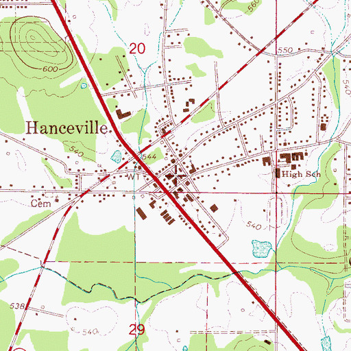 Topographic Map of Hanceville Police Department, AL