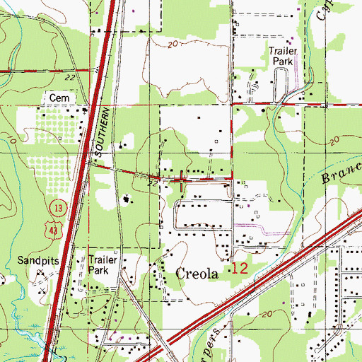 Topographic Map of Creola Police Department, AL