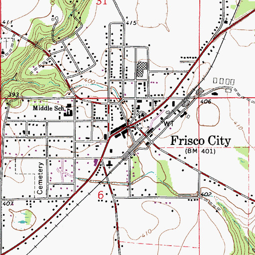 Topographic Map of Frisco City Police Department, AL