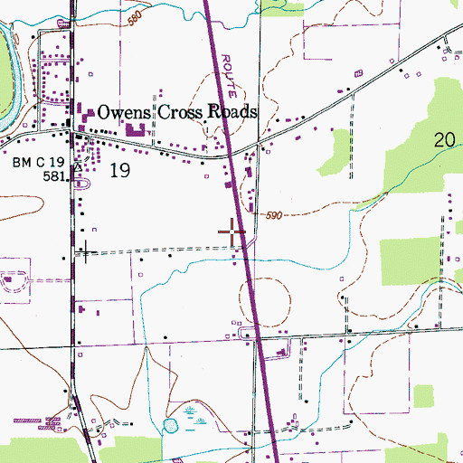 Topographic Map of Owens Cross Roads Police Department, AL