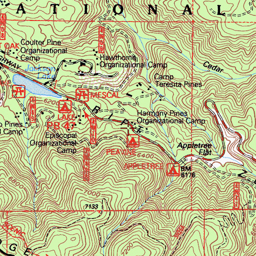 Topographic Map of Camp Harmony Pines, CA