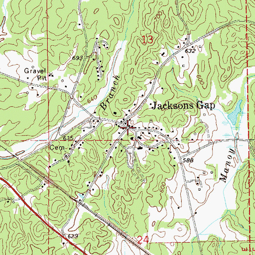 Topographic Map of Jackson's Gap Police Department, AL