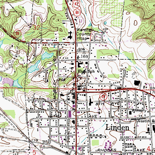 Topographic Map of Linden Police Department, AL