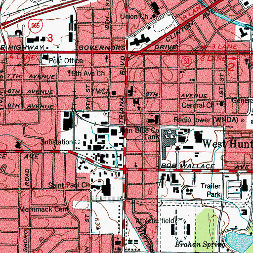 Topographic Map of Huntsville Police Dept, AL