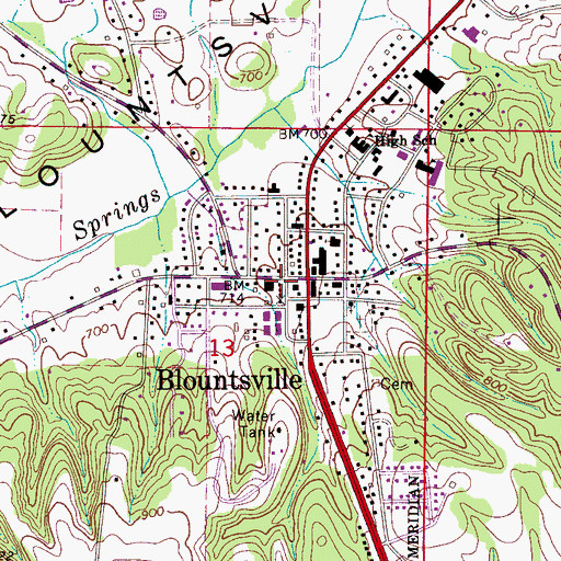Topographic Map of Blountsville Police Department, AL