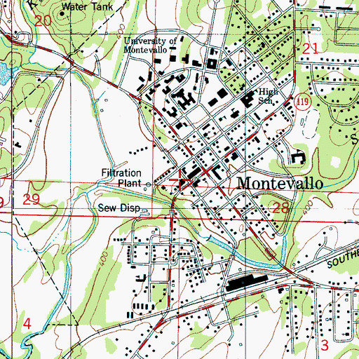 Topographic Map of Montevallo Police Department, AL