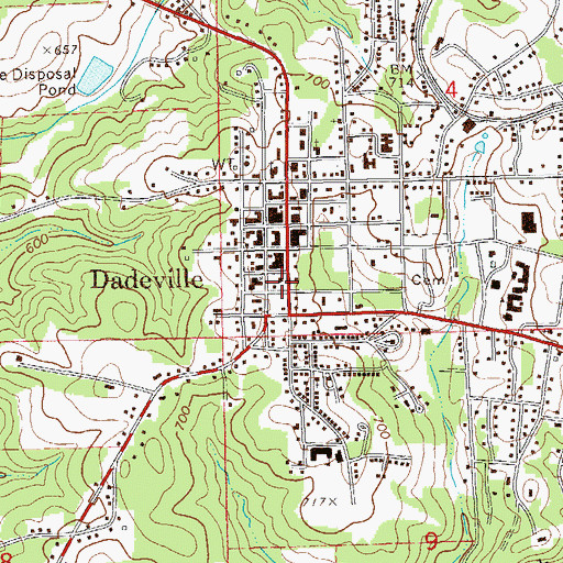 Topographic Map of Dadeville City Police Department, AL