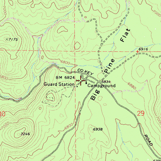 Topographic Map of Big Pine Flat Campground, CA
