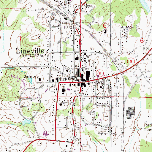 Topographic Map of Lineville Police Department, AL