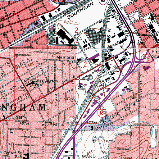 Topographic Map of Birmingham City Jail, AL