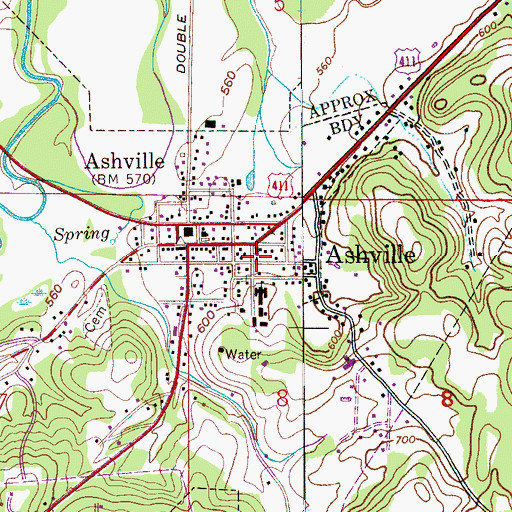 Topographic Map of Ashville Police Department, AL