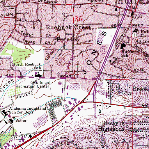 Topographic Map of Birmingham Police Department East Precinct, AL